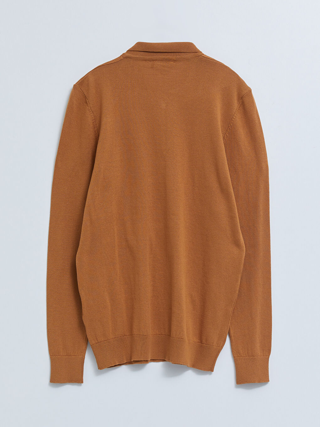 Kahverengi Polo Yaka Uzun Kollu İnce Erkek Triko Kazak-6