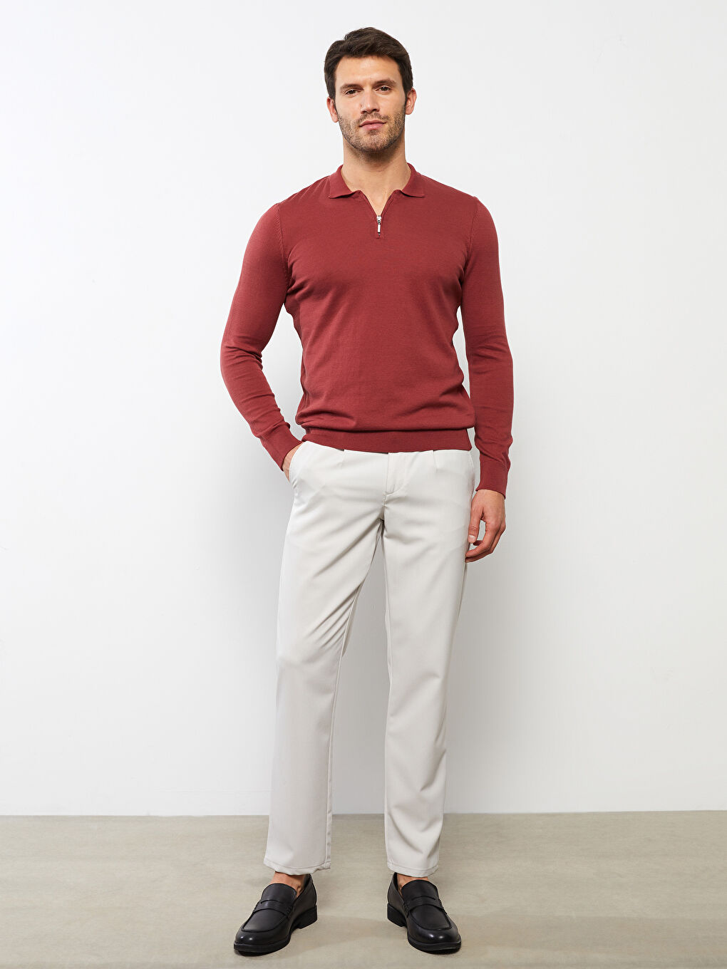 SOUTHBLUE Polo Neck Long Sleeve Thin Men's Tricot Sweater