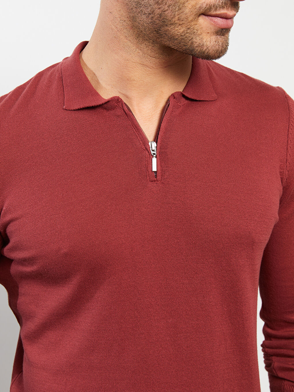 Polo Neck Long Sleeve Thin Men's Tricot Sweater-3