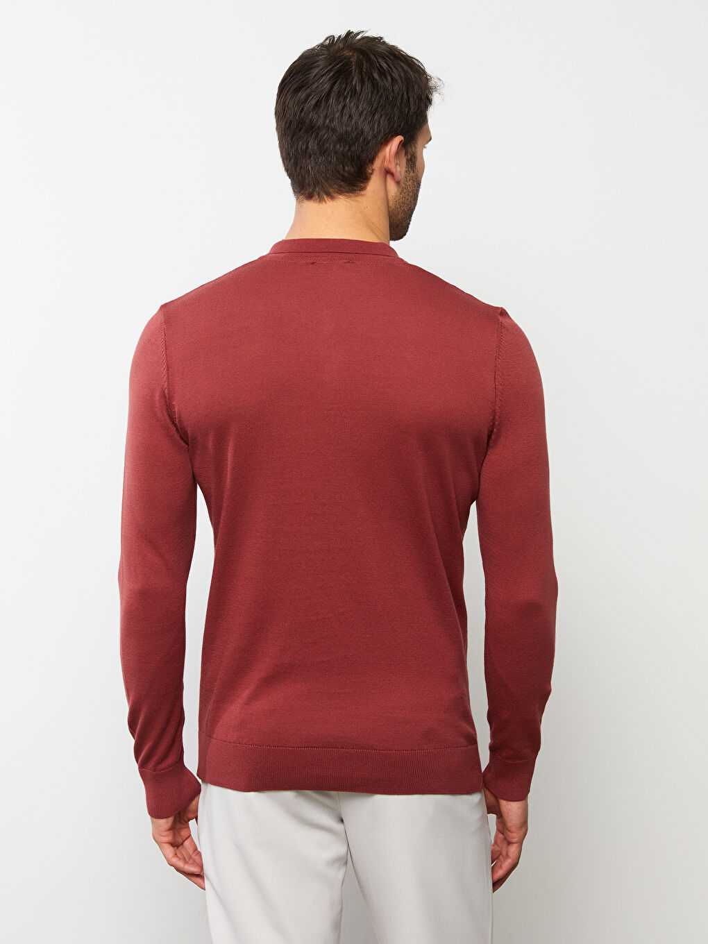 Polo Neck Long Sleeve Thin Men's Tricot Sweater-4