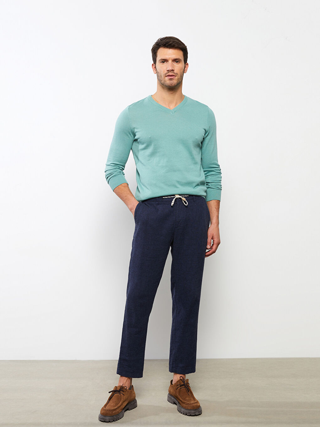 Ерлерге арналған трикотаж ұзын жең v жағалы жемпір-1