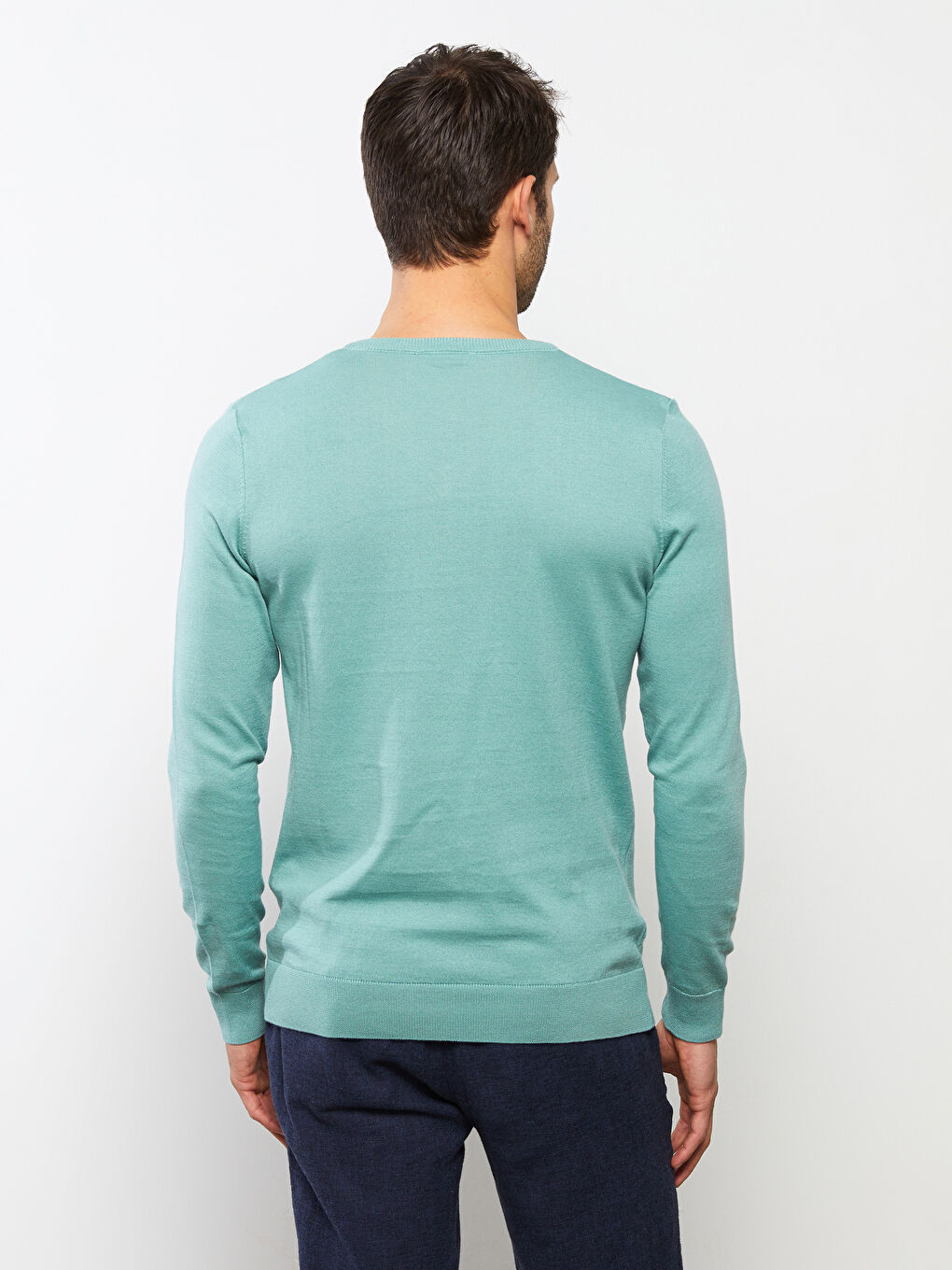 Ерлерге арналған трикотаж ұзын жең v жағалы жемпір-4