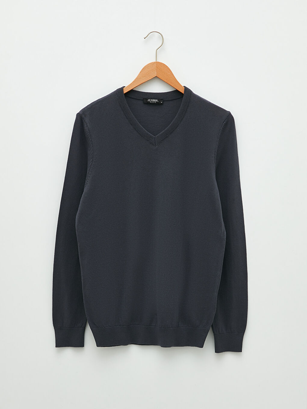 سترة تريكو بياقة على شكل حرف V وكم طويل للرجال-5