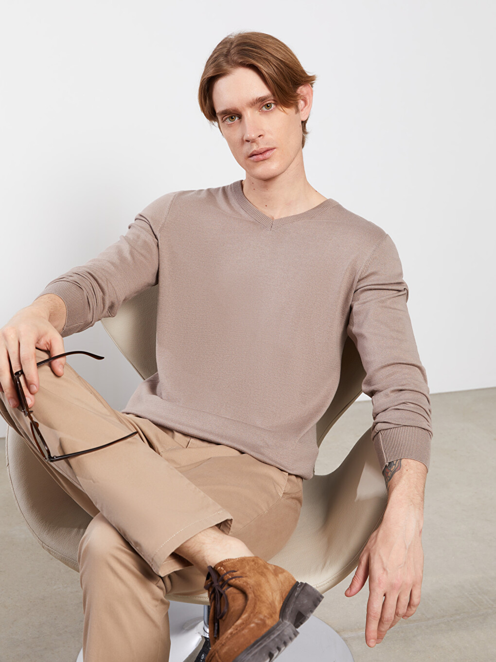 V Neck Long Sleeve Men's Knitwear Sweater
