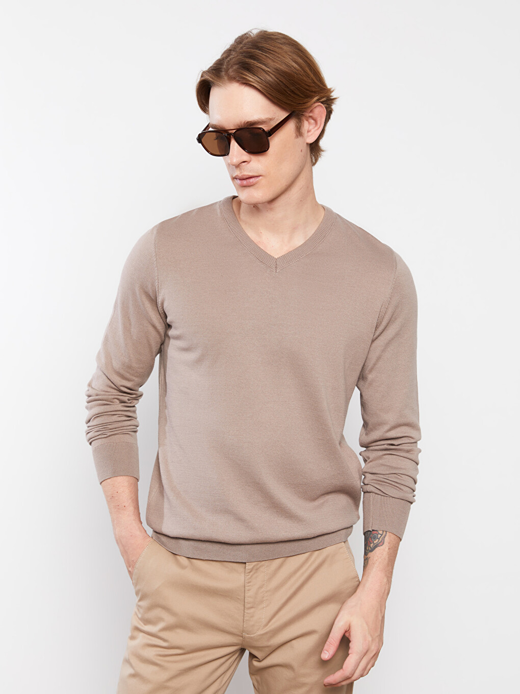 V Neck Long Sleeve Men's Knitwear Sweater-1
