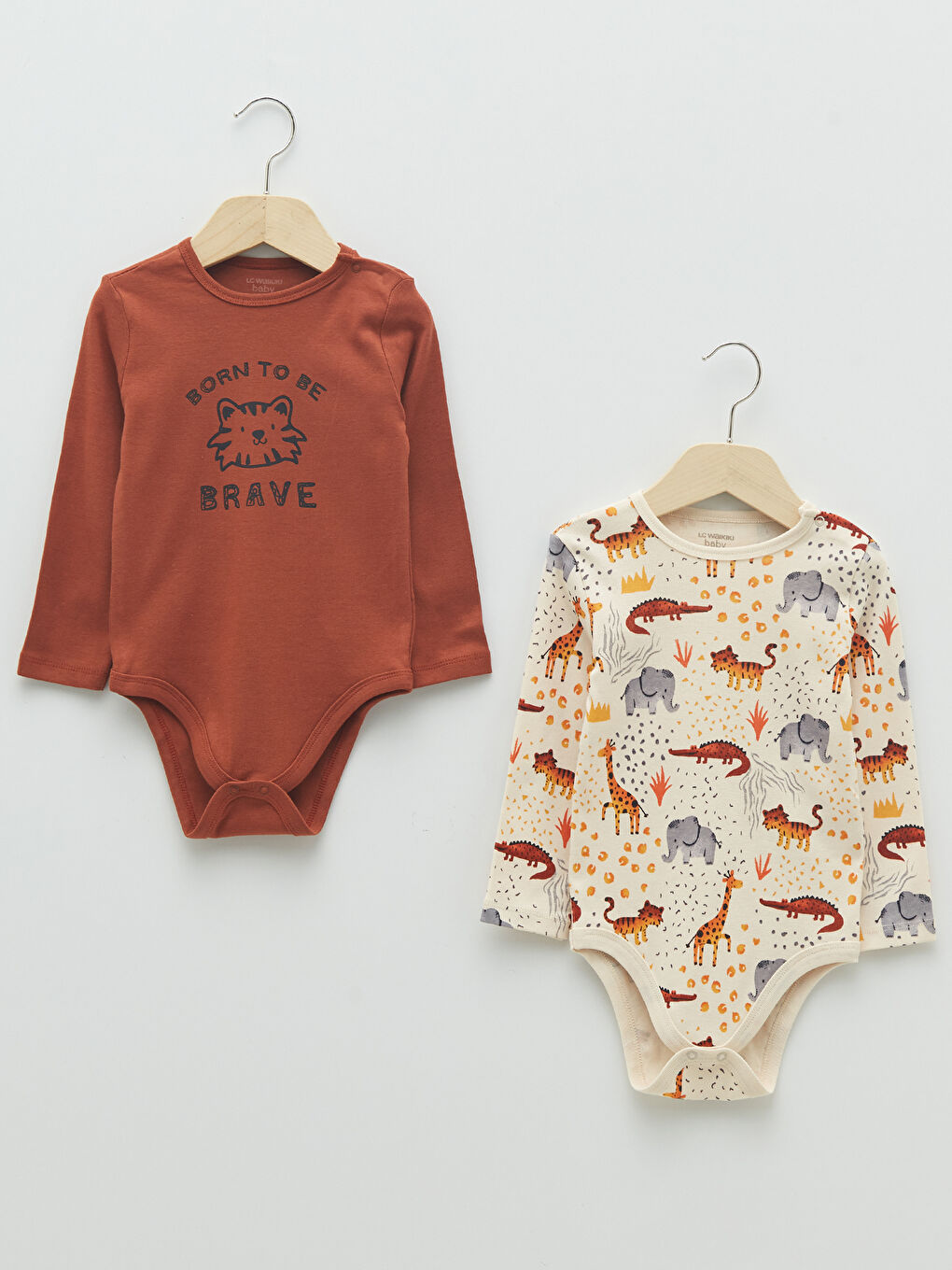 Body bébé à manches longues imprimé col rond avec entrejambe à pression - Lot de 2