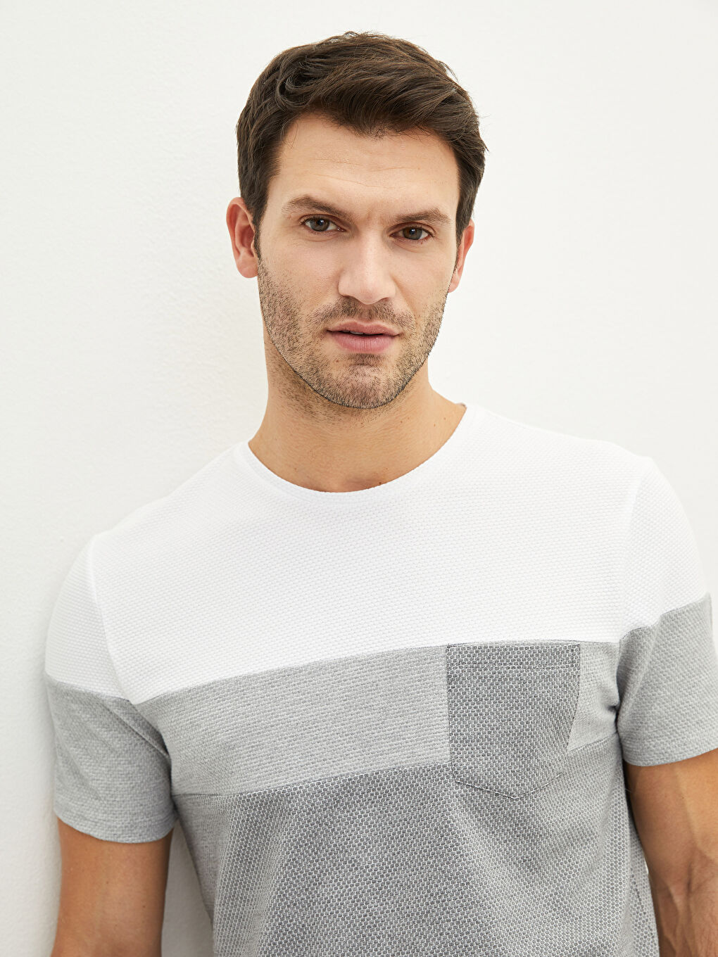 Футболка Мужская с Круглым Вырезом и Коротким Рукавом из Пике с Цветовым Блоком