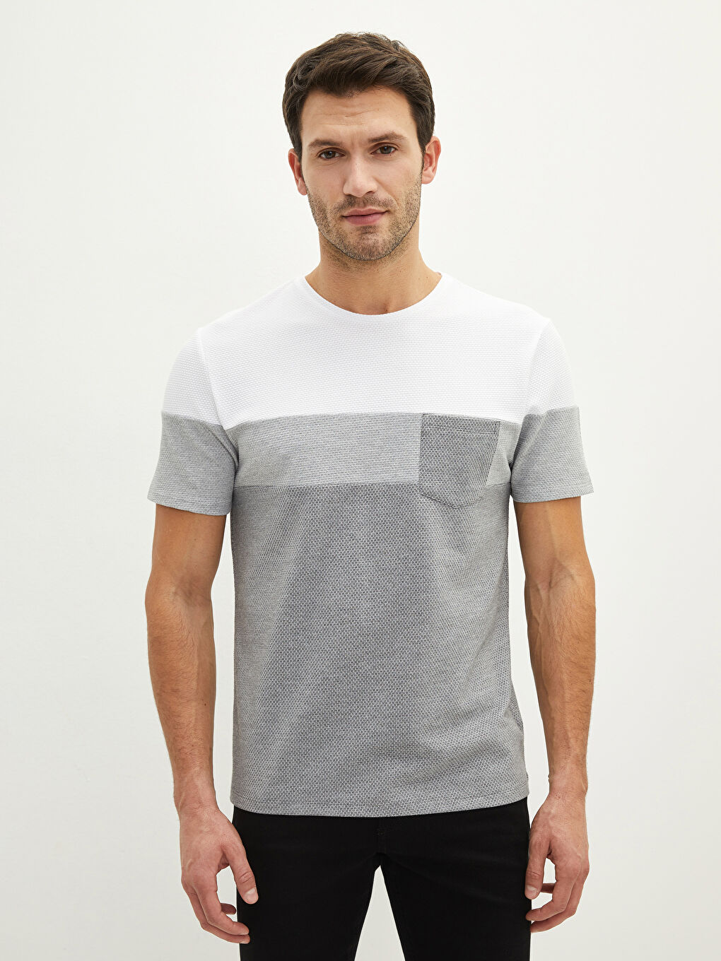 Футболка Мужская с Круглым Вырезом и Коротким Рукавом из Пике с Цветовым Блоком-1