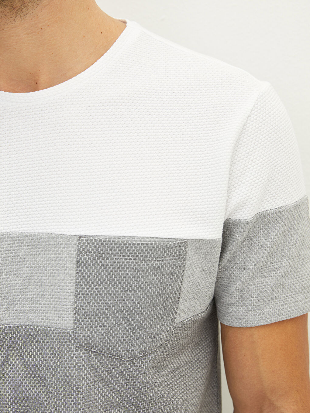 Футболка Мужская с Круглым Вырезом и Коротким Рукавом из Пике с Цветовым Блоком-3