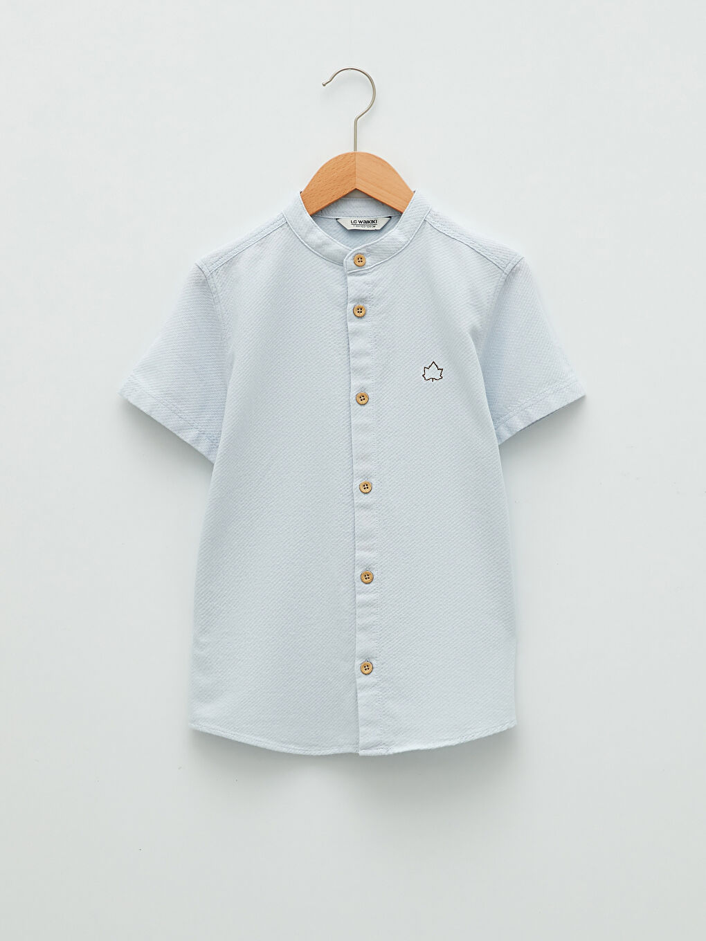 Grandad Collar Embroidery Detailed Short Sleeve Boy Shirt