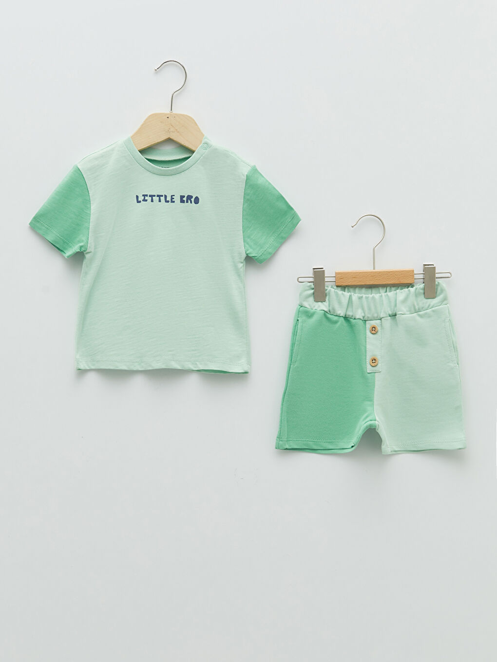Bisiklet Yaka Baskılı Kısa Kollu Erkek Bebek Tişört ve Şort 2'li Takım