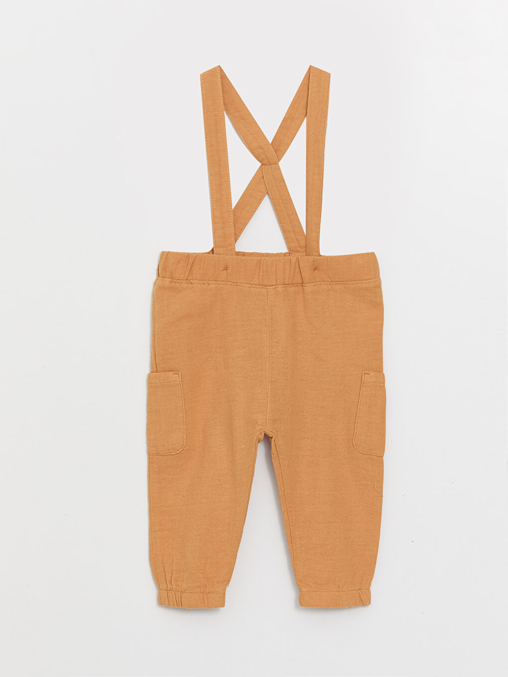 Kahverengi Bisiklet Yaka Kısa Kollu Basic Pamuklu Erkek Bebek Tişört ve Salopet 2'li Takım-3