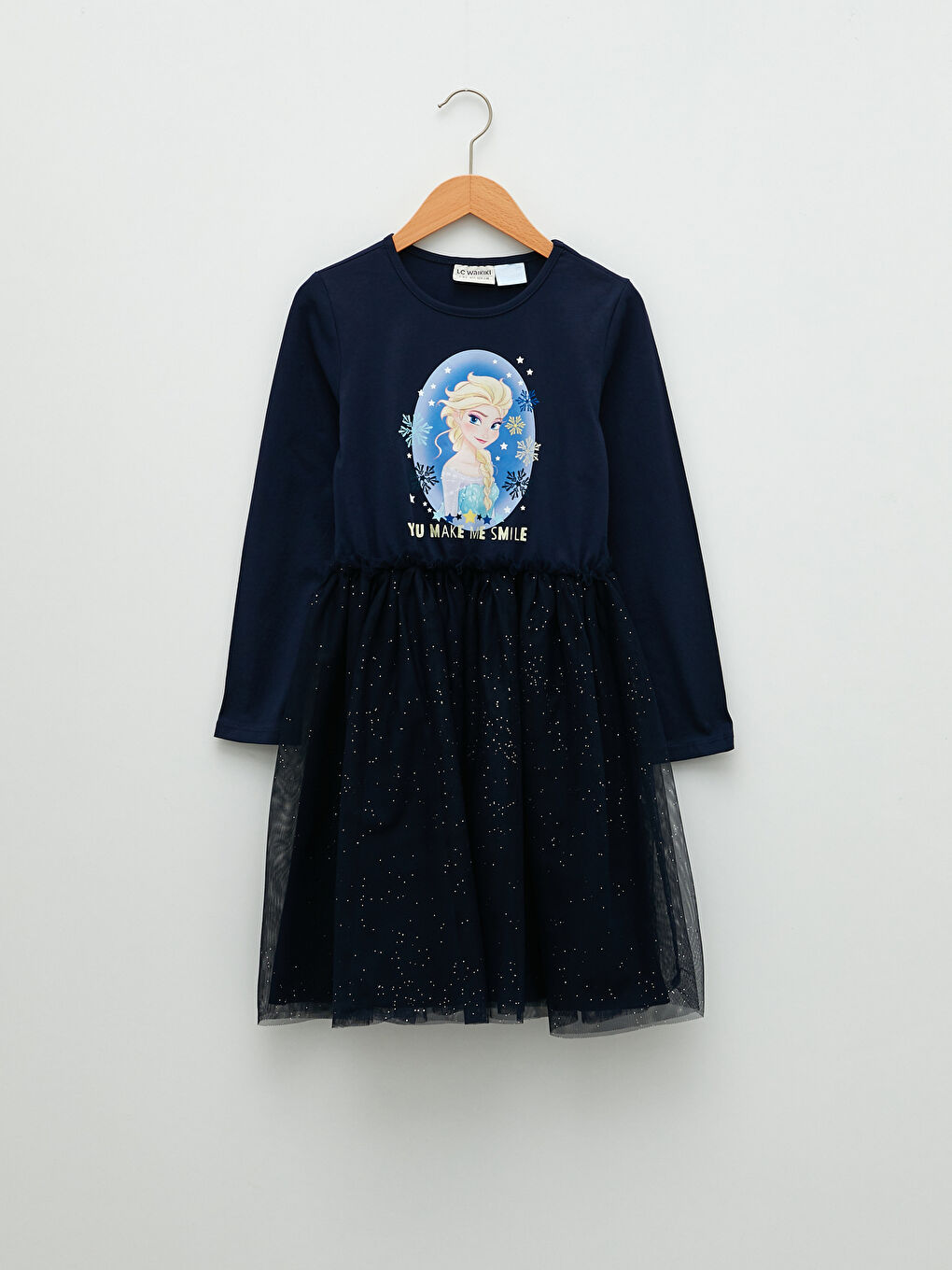 Crew Neck Elsa Printed Long Sleeve Girls' Dress