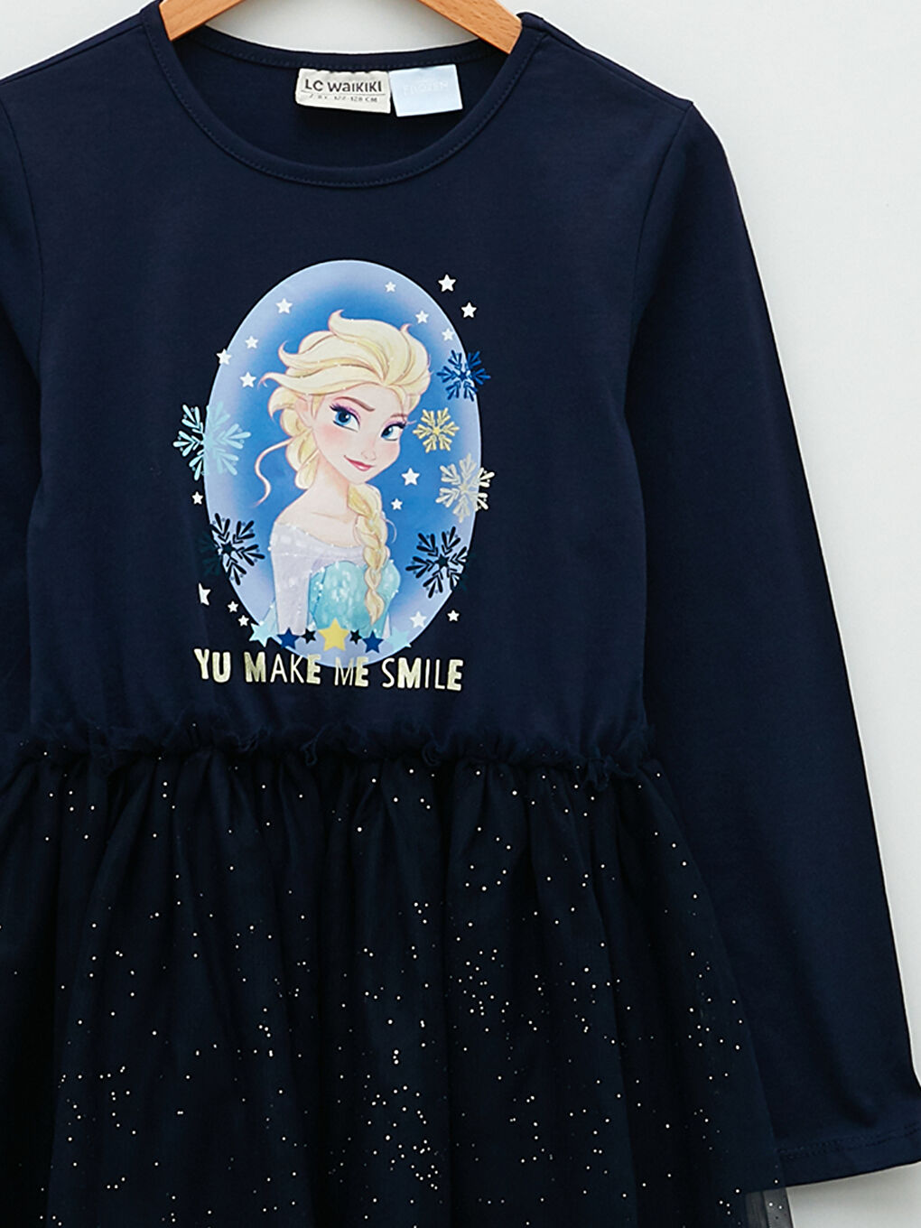 Crew Neck Elsa Printed Long Sleeve Girls' Dress-2