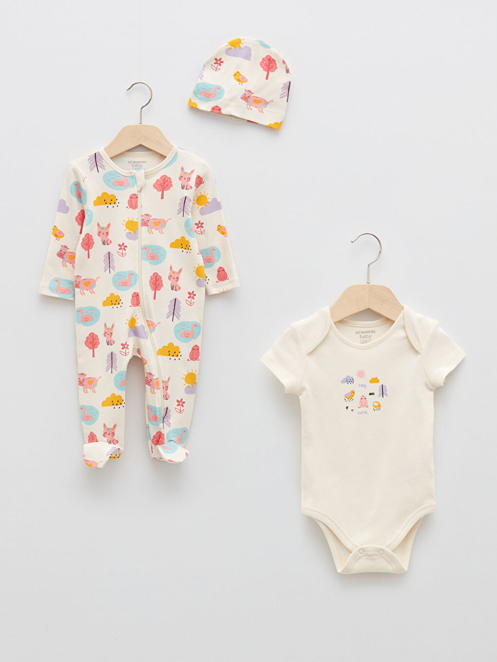 Crew Neck Printed Baby Girls' Set 3-pack