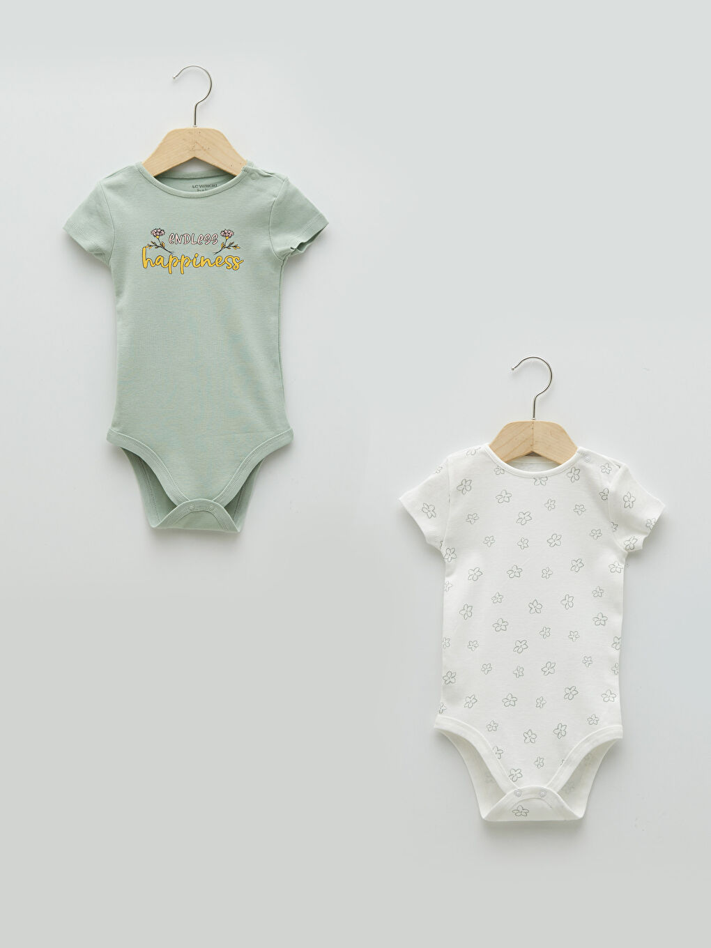 Crew Neck Short Sleeve Printed Cotton Baby Girl Snap Snap Body 2 Pack