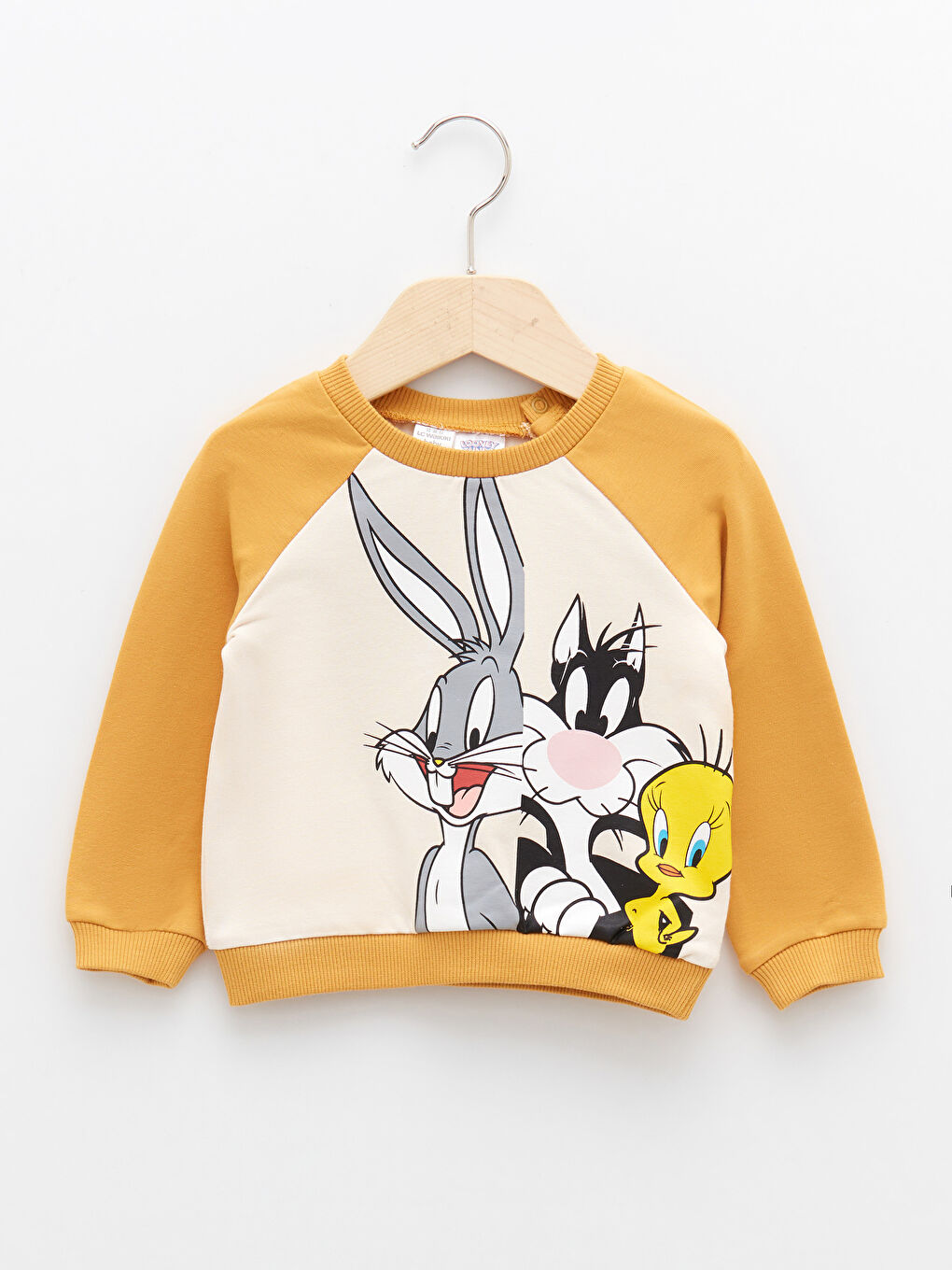Ekru Bisiklet Yaka Uzun Kollu Bugs Bunny Baskılı Erkek Bebek Sweatshirt ve Pantolon 2'li Takım-1