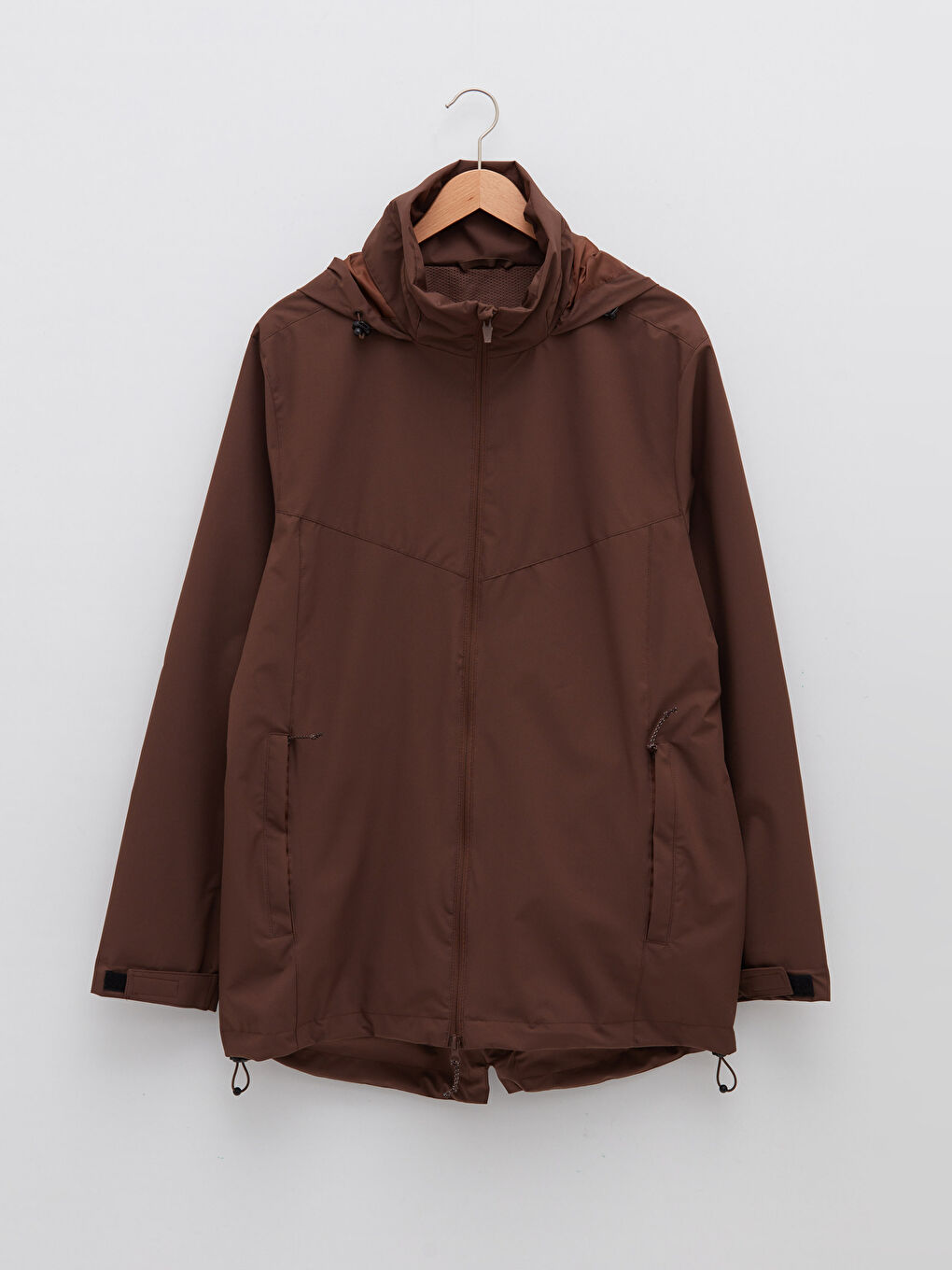 Kahverengi Standart Kalıp Kapüşonlu Erkek Yağmurluk-5