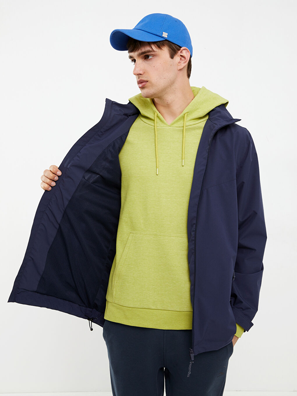 İndigo Standart Kalıp Kapüşonlu Erkek Yağmurluk-2