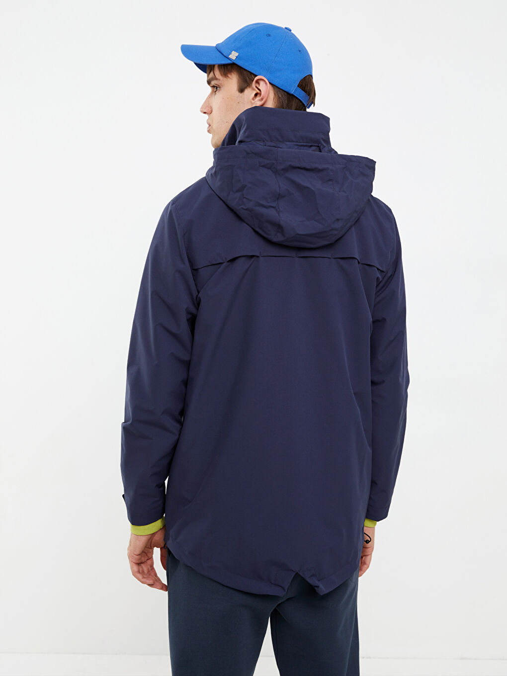 İndigo Standart Kalıp Kapüşonlu Erkek Yağmurluk-4