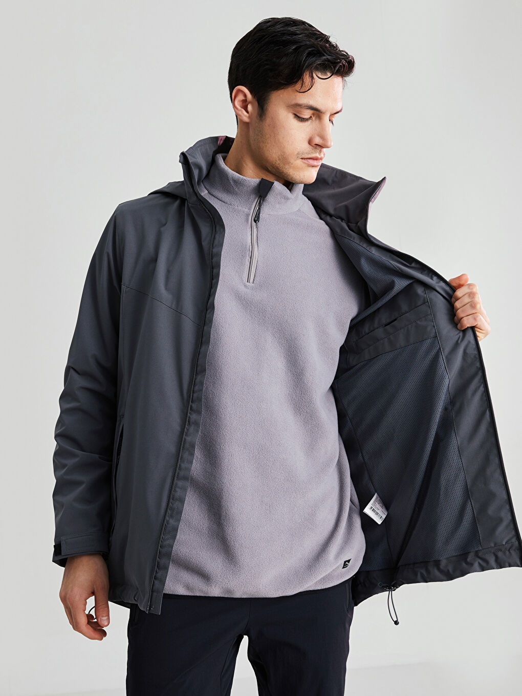 Antrasit Standart Kalıp Kapüşonlu Erkek Yağmurluk-1