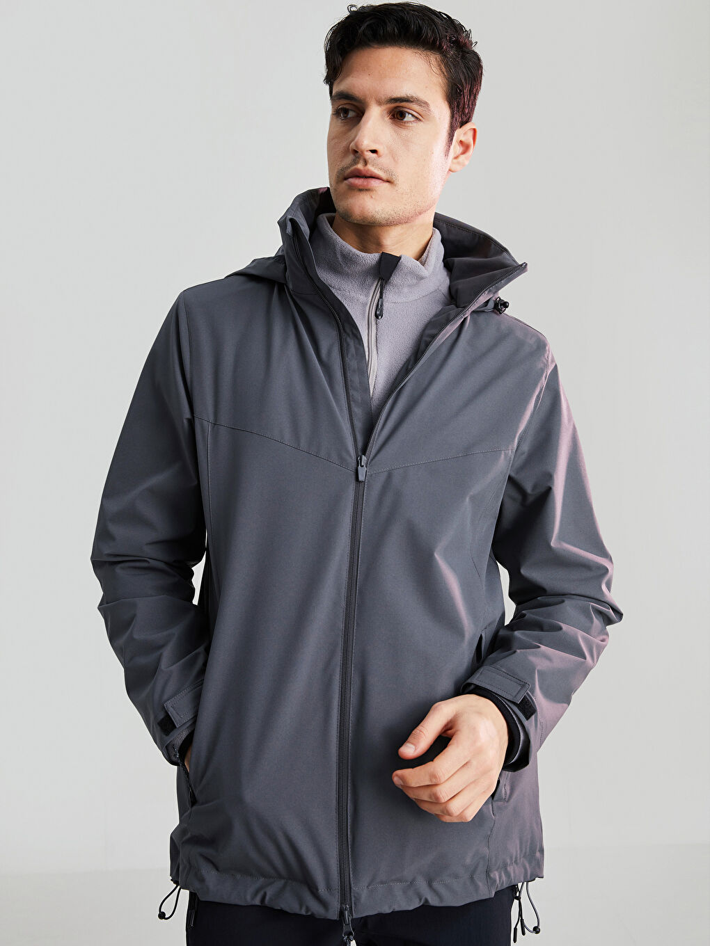 Antrasit Standart Kalıp Kapüşonlu Erkek Yağmurluk-2