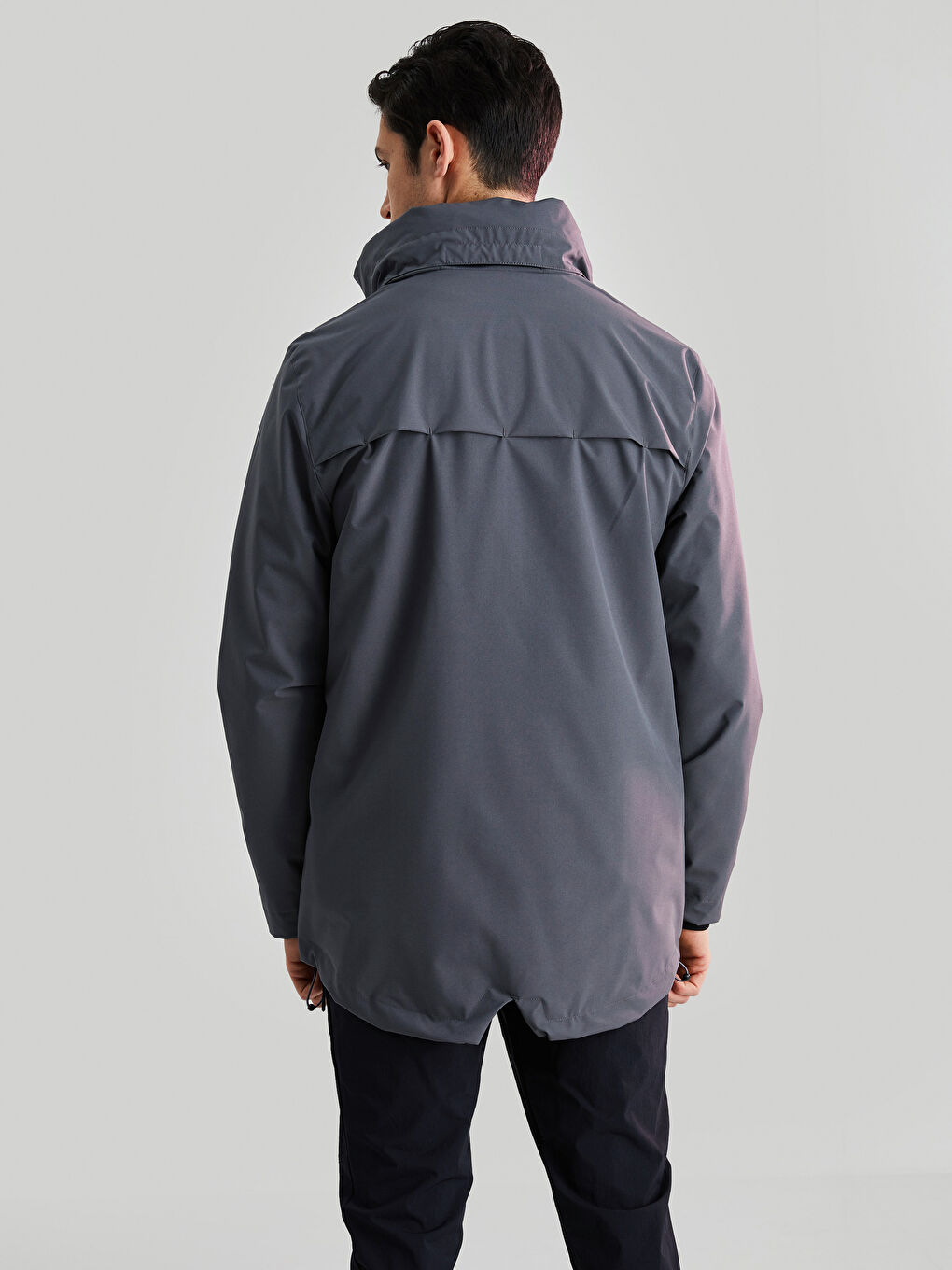 Antrasit Standart Kalıp Kapüşonlu Erkek Yağmurluk-4