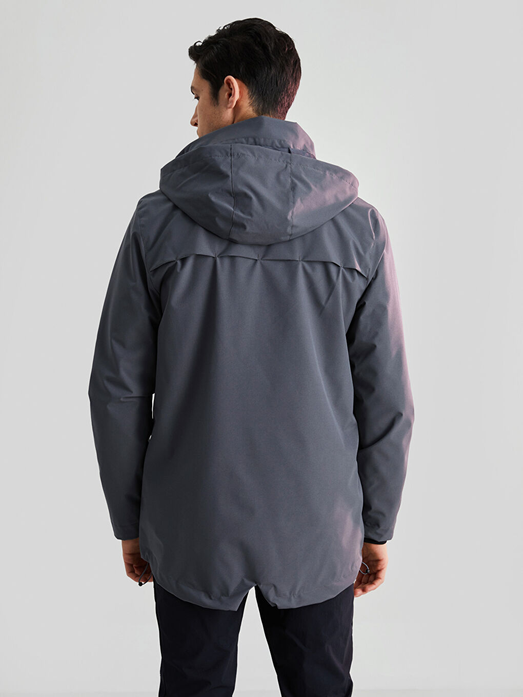 Antrasit Standart Kalıp Kapüşonlu Erkek Yağmurluk-5