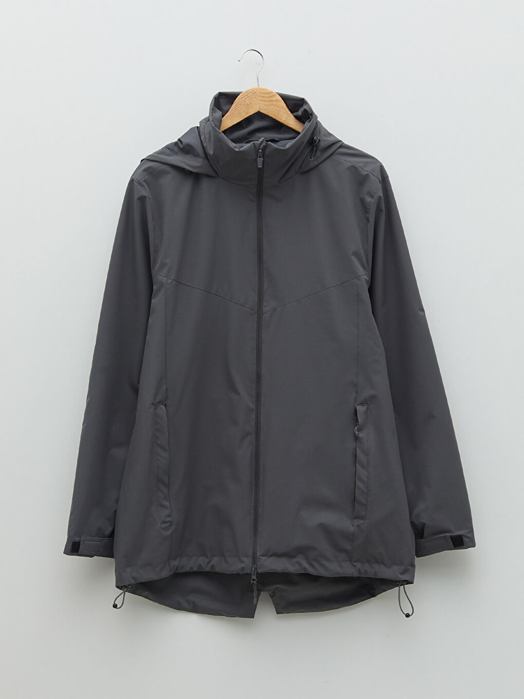 Antrasit Standart Kalıp Kapüşonlu Erkek Yağmurluk-6