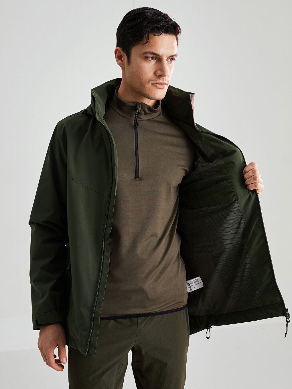Haki Standart Kalıp Kapüşonlu Erkek Yağmurluk-1