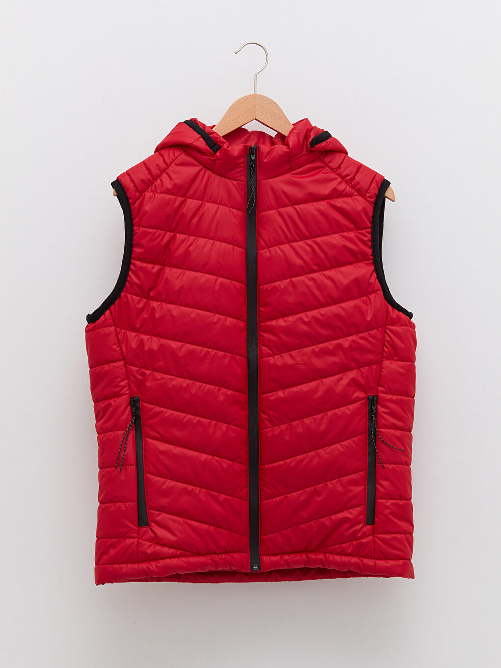 Kırmızı Standart Kalıp Kapüşonlu Erkek Yelek-6