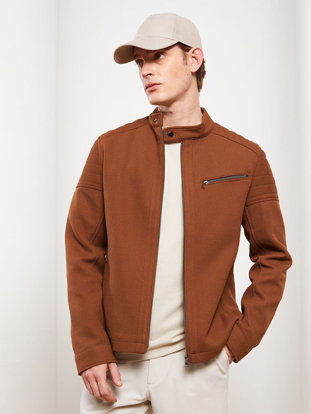 Slim Fit Biker Neck Men's Coat