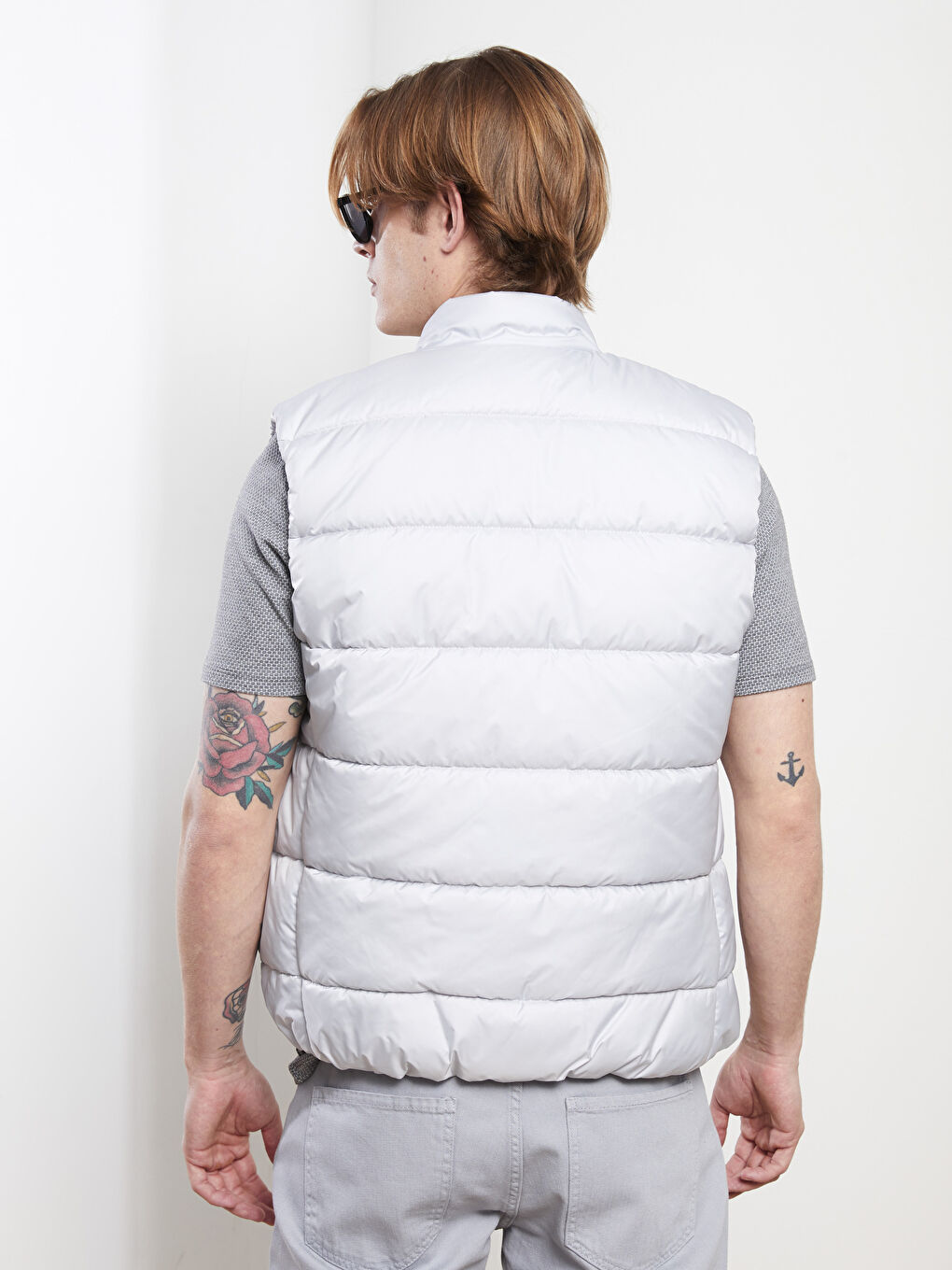 Bej Slim Fit Dik Yaka Erkek Şişme Yelek-4