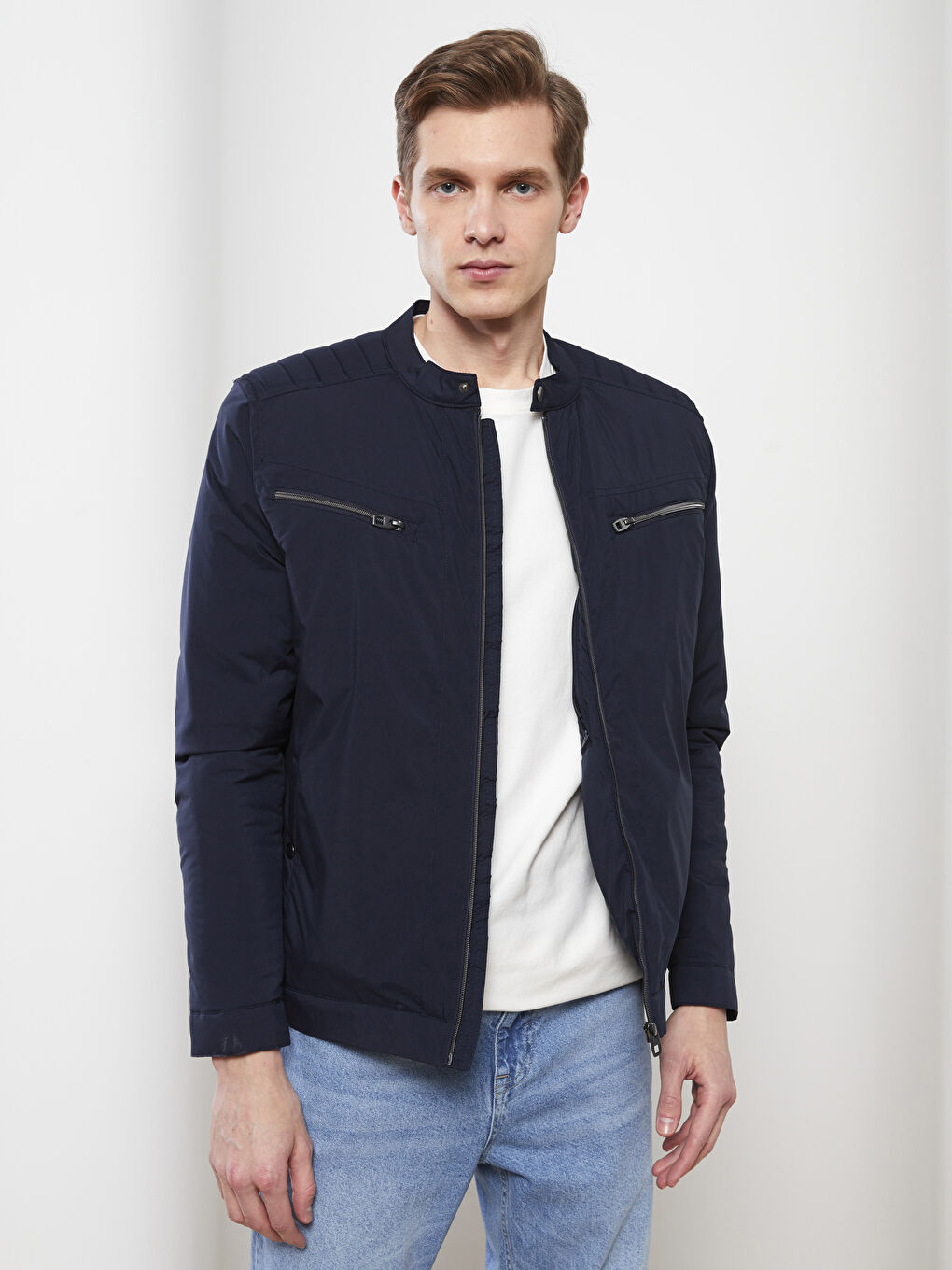 Slim Fit Biker Collar Men's Coat -S21689Z8-RFG