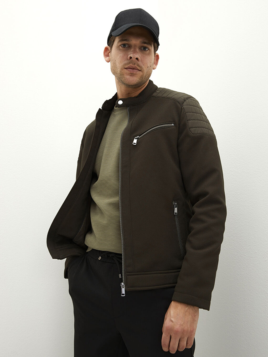 Slim Fit Biker Collar Thin Men's Coat