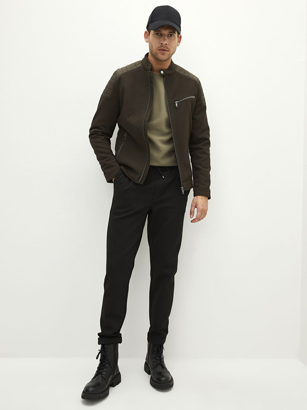 Slim Fit Biker Collar Thin Men's Coat-1