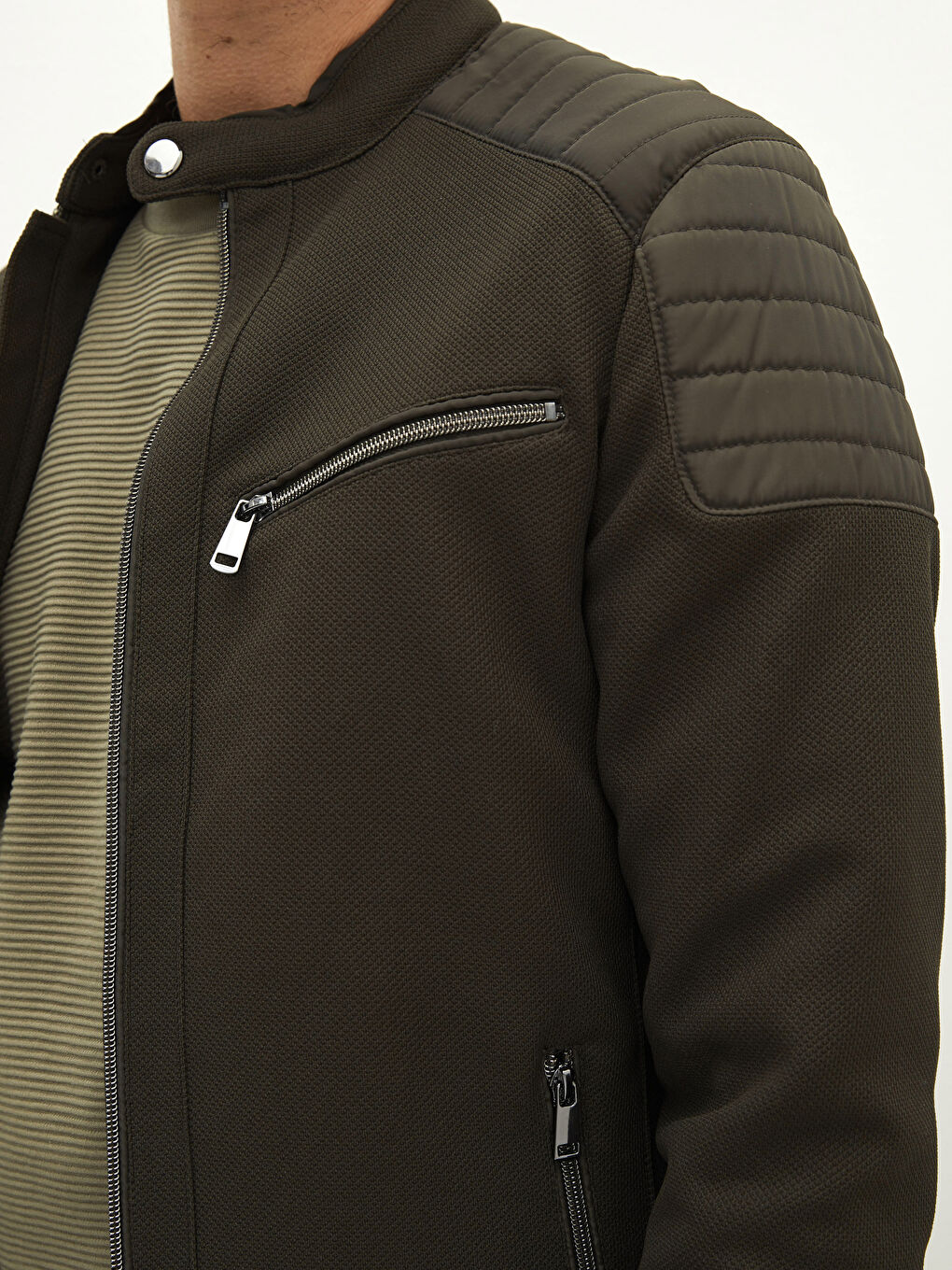 Slim Fit Biker Collar Thin Men's Coat-3