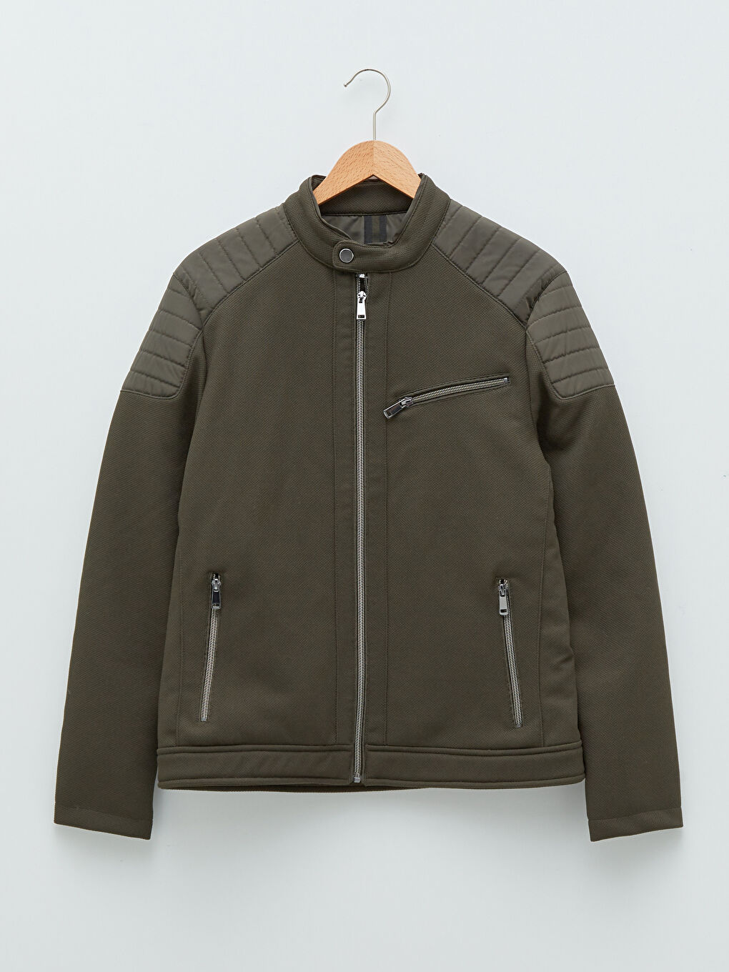 Slim Fit Biker Collar Thin Men's Coat-5