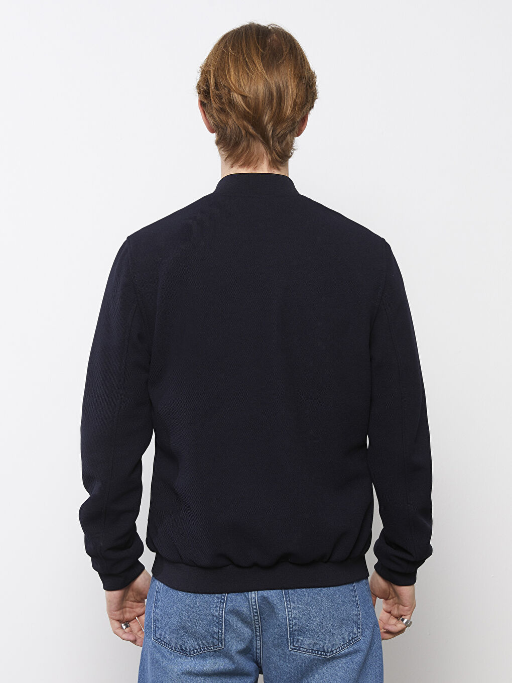 Lacivert Slim Fit Kolej Yaka Bomber Erkek Mont-6