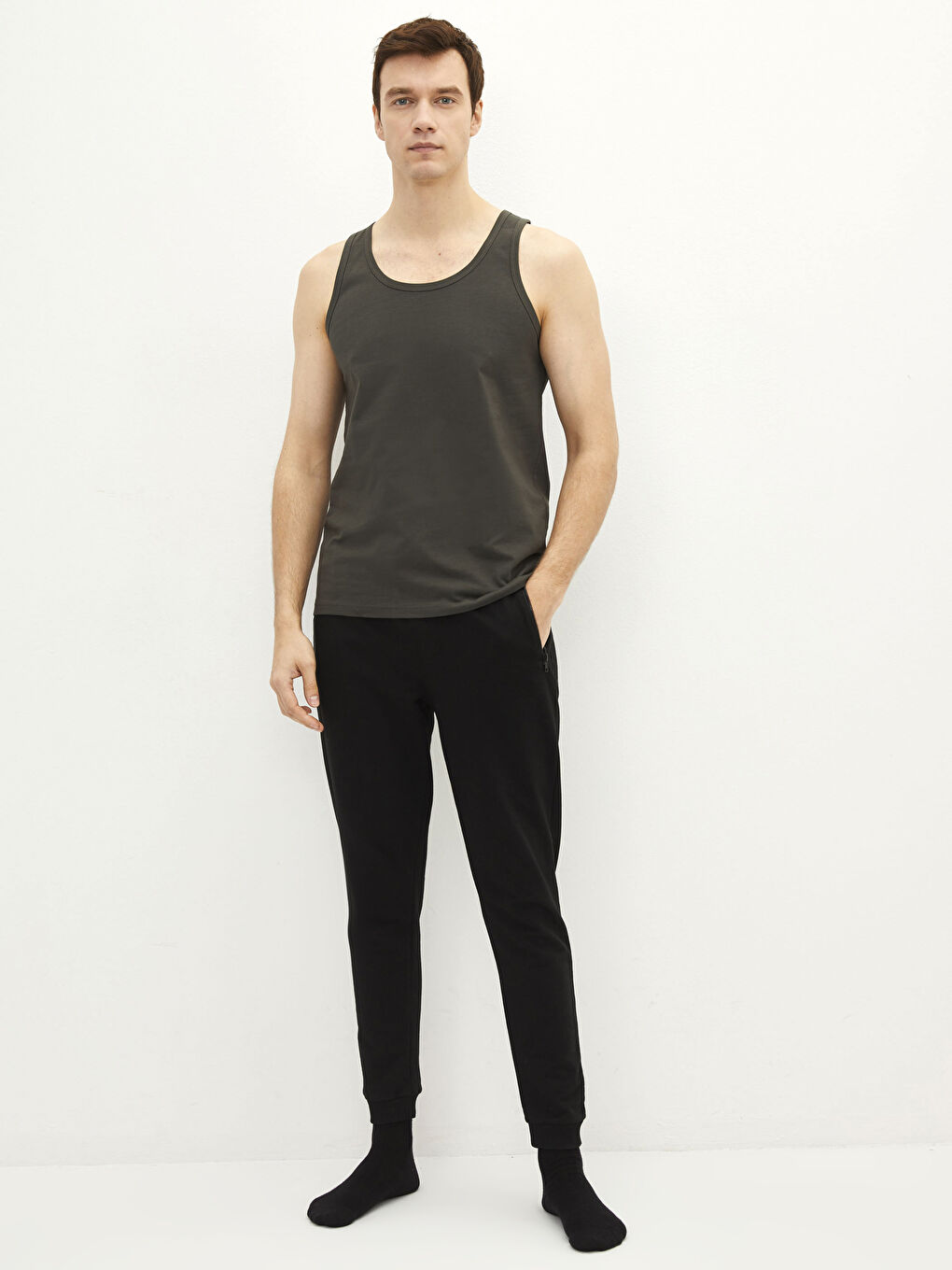 U Neck Basic Cotton Male Athlete in 2 Pieces-2