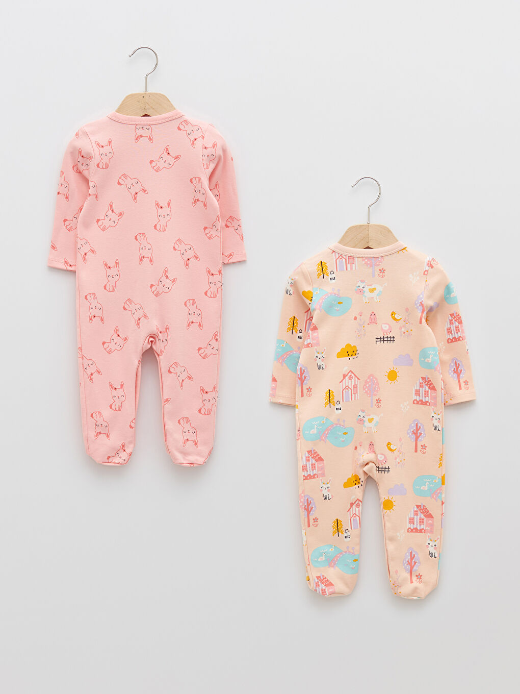 Комбинезоны для малышек девочек с V-образным вырезом, длинным рукавом, с принтом, из хлопка, 2 упаковки-1