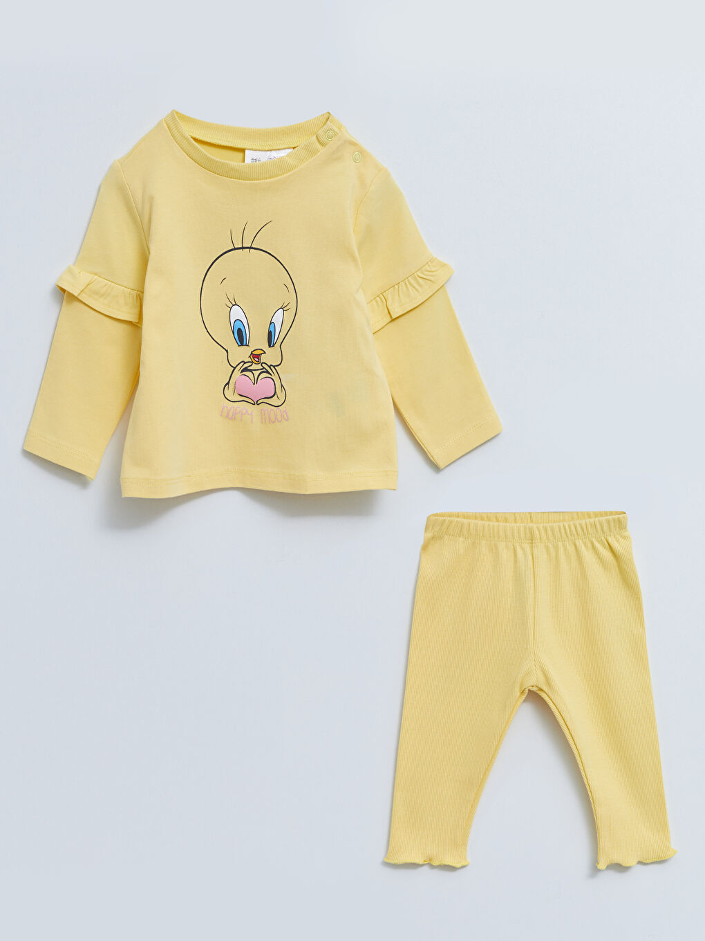 بلوزة و ليجنز بطبعة تويتي بياقة دائرية و كم طويل - طقم من قطعتين للبنات الرضع