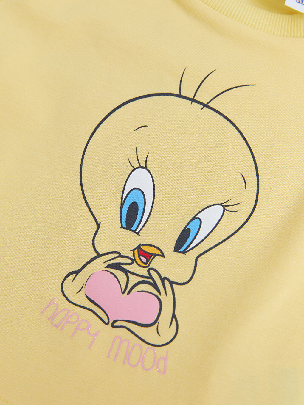 بلوزة و ليجنز بطبعة تويتي بياقة دائرية و كم طويل - طقم من قطعتين للبنات الرضع-1