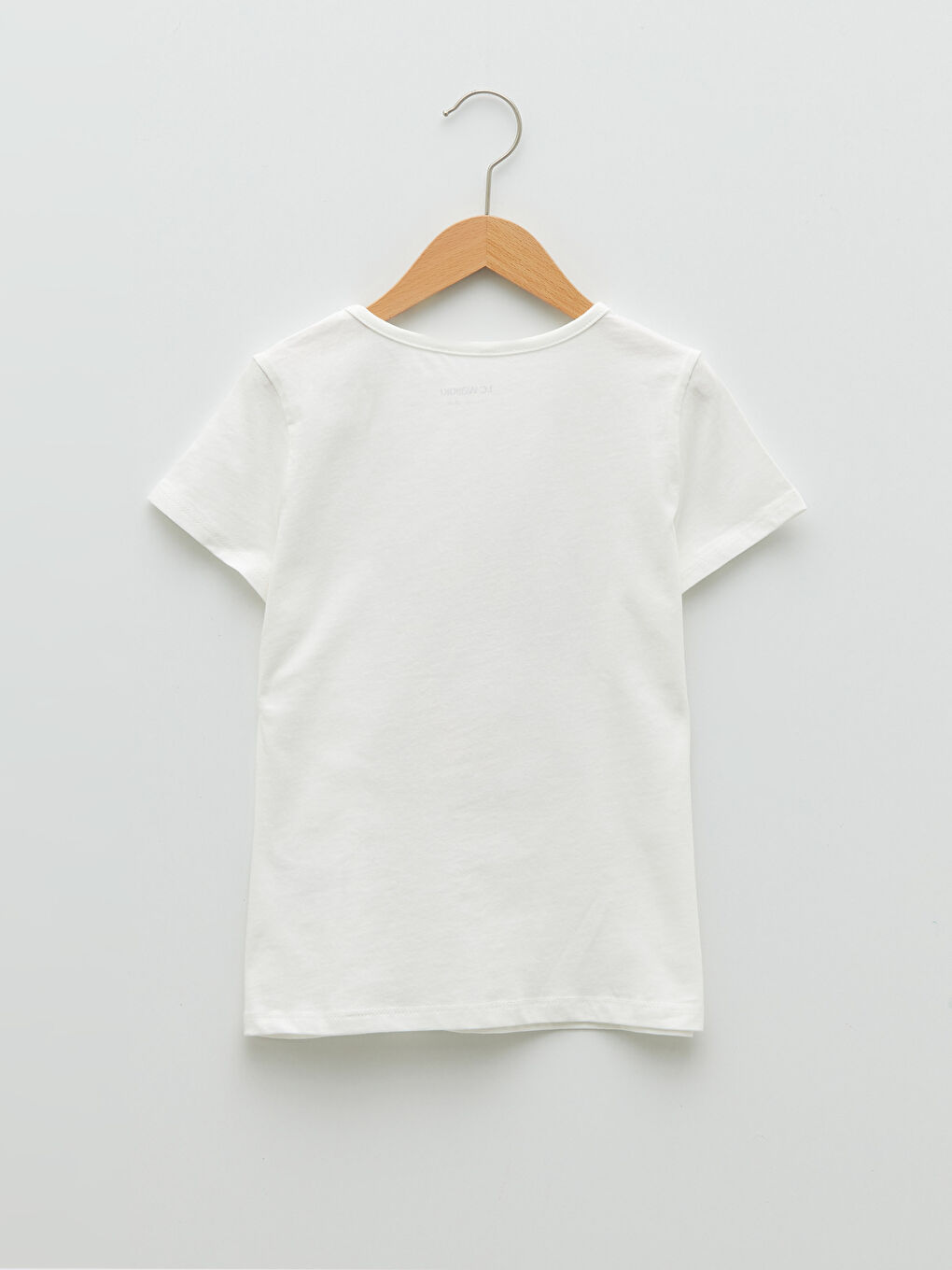 Ekru Bisiklet Yaka Baskılı Kısa Kollu Pamuklu Kız Çocuk Tişört-1