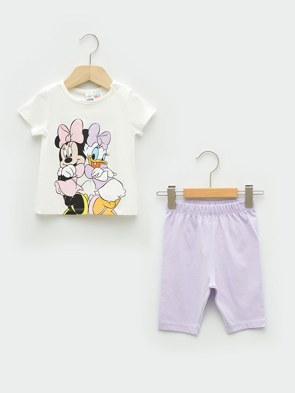 Set de pijama pentru bebeluși fete din bumbac cu mânecă scurtă și guler rotund, imprimat Minnie Mouse