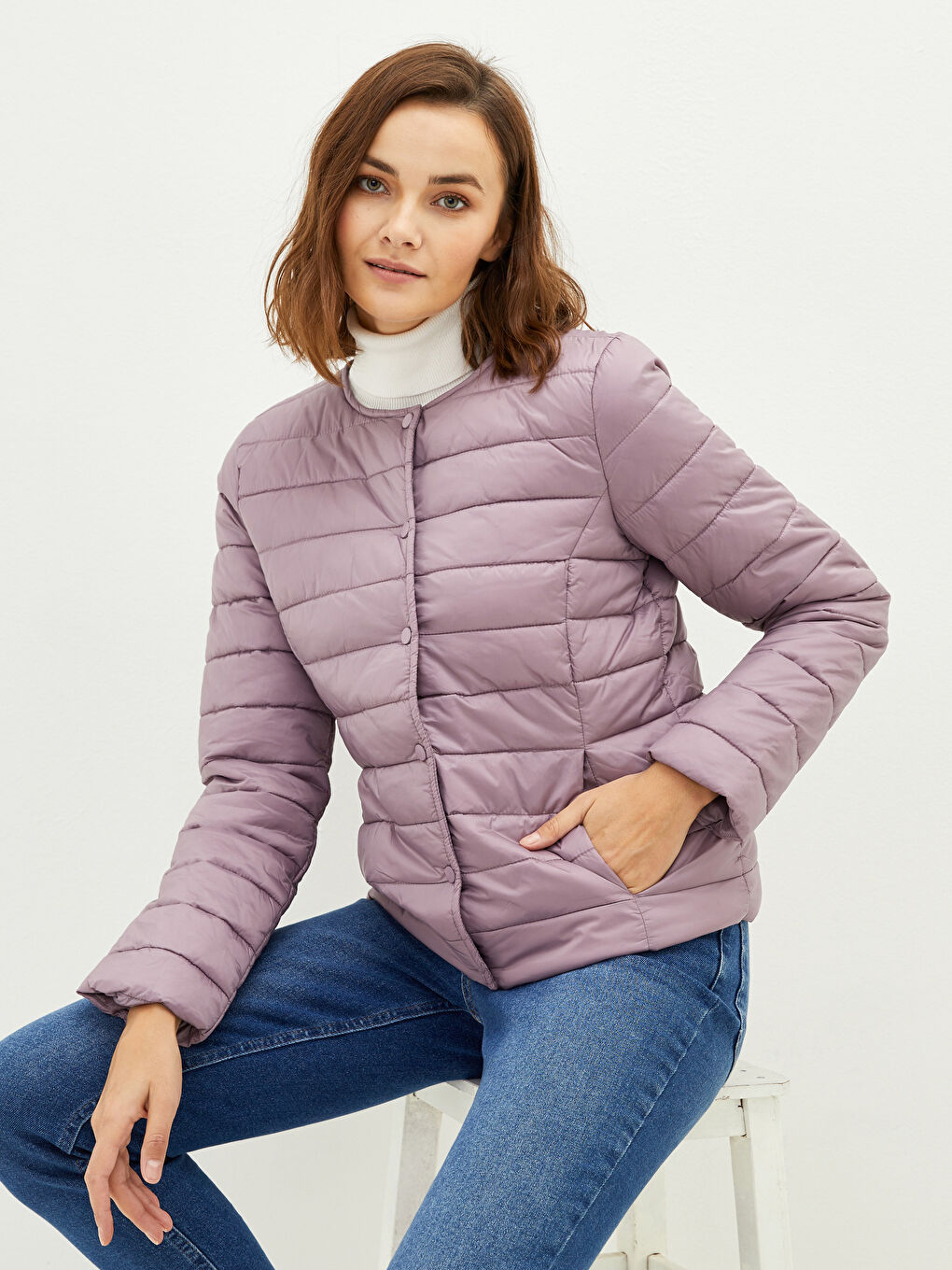 Mürdüm Kapüşonlu Düz Uzun Kollu İnce Kadın Mont