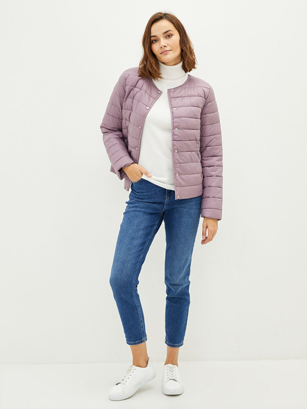 Mürdüm Kapüşonlu Düz Uzun Kollu İnce Kadın Mont-1