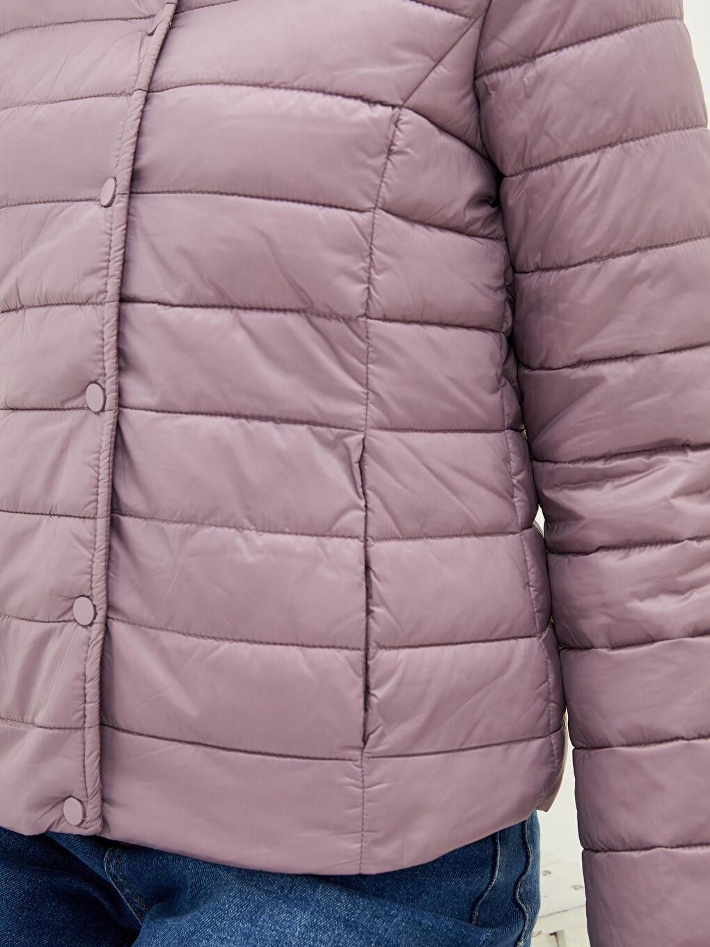 Mürdüm Kapüşonlu Düz Uzun Kollu İnce Kadın Mont-4