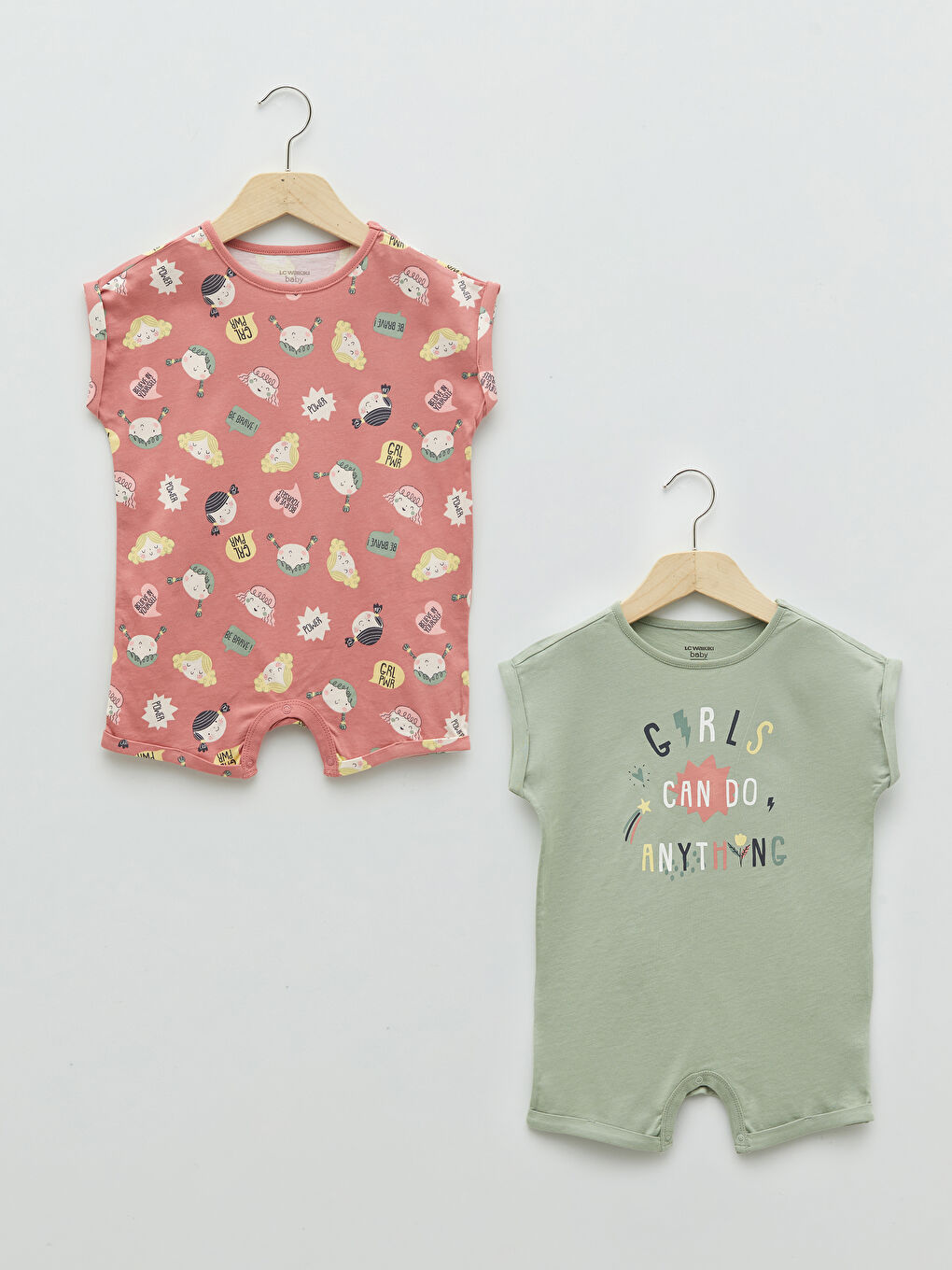 Crew Neck Short Sleeve Printed Baby Girl Rompers 2 Pack