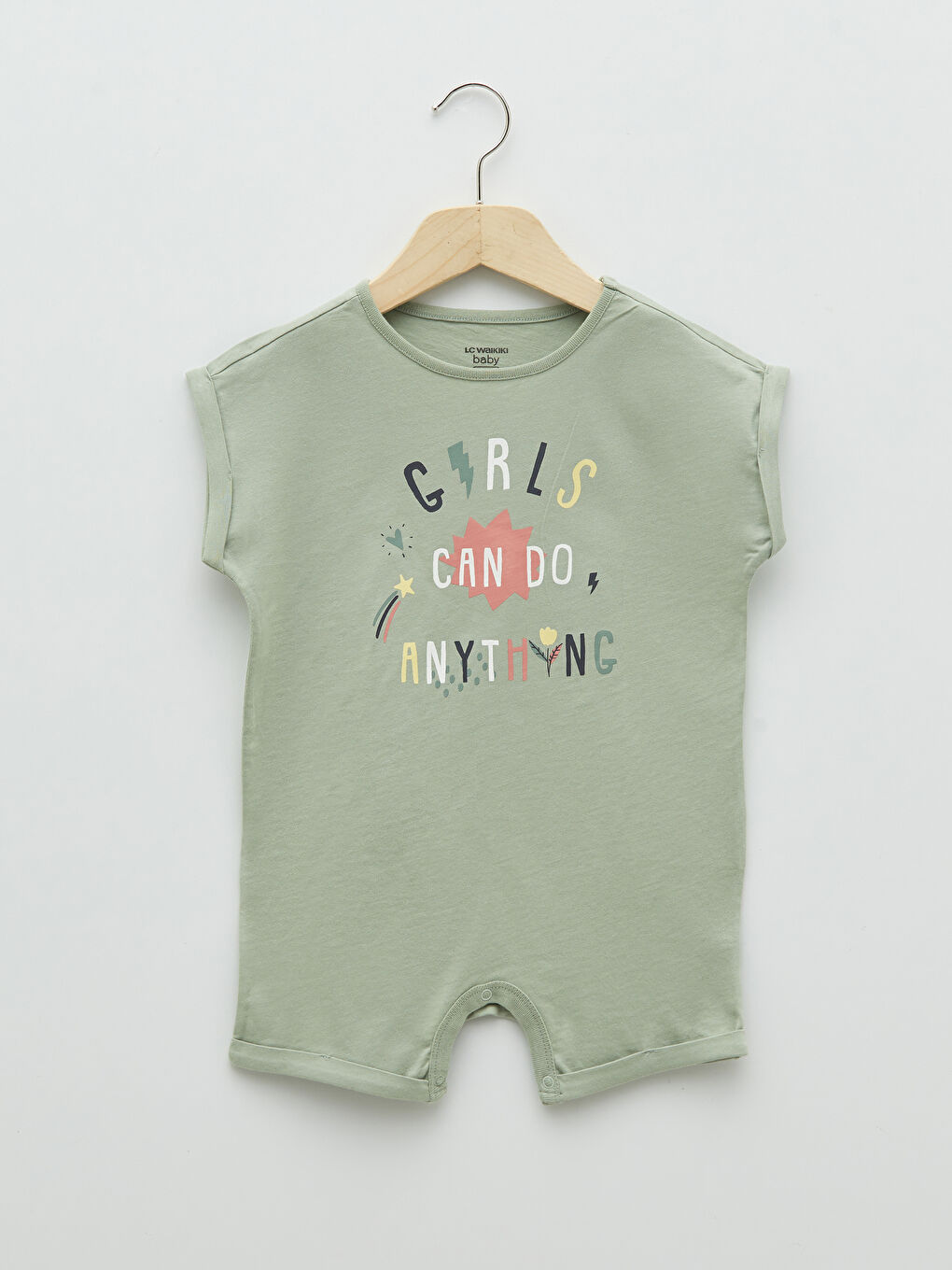 Crew Neck Short Sleeve Printed Baby Girl Rompers 2 Pack-1